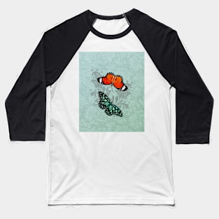 Butterflies on Aqua Floral Baseball T-Shirt